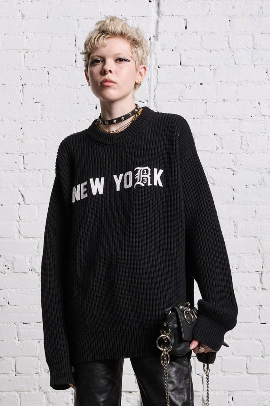 R13 R13 New York Boyfriend Sweater - Black Sweaters