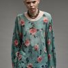 R13 Cast-Off Neck Boyfriend Sweater - Blue Floral Sweaters