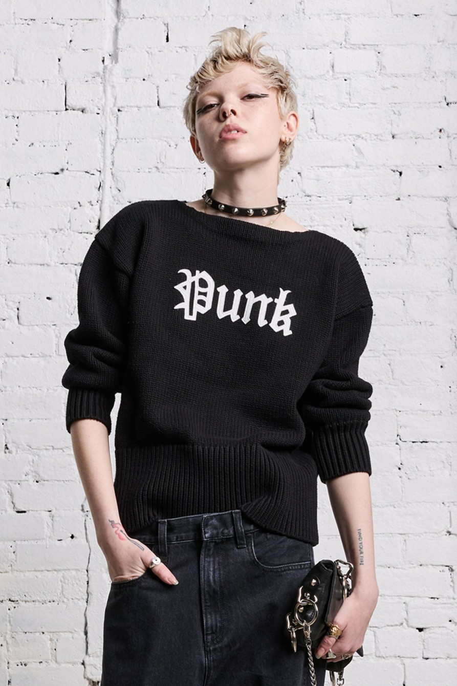 R13 Shrunken Punk Sweater - Gothic Black Sweaters