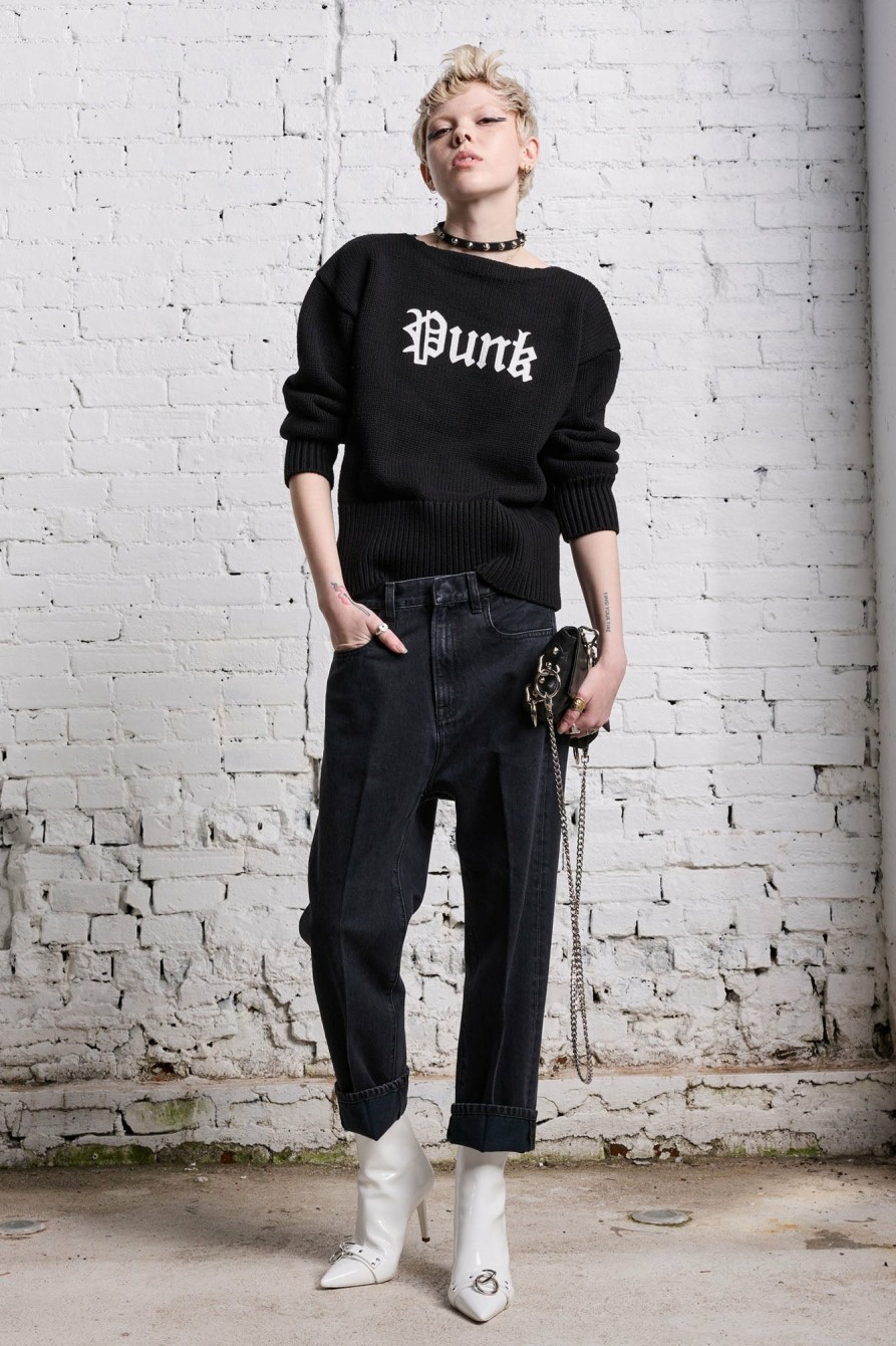 R13 Shrunken Punk Sweater - Gothic Black Sweaters