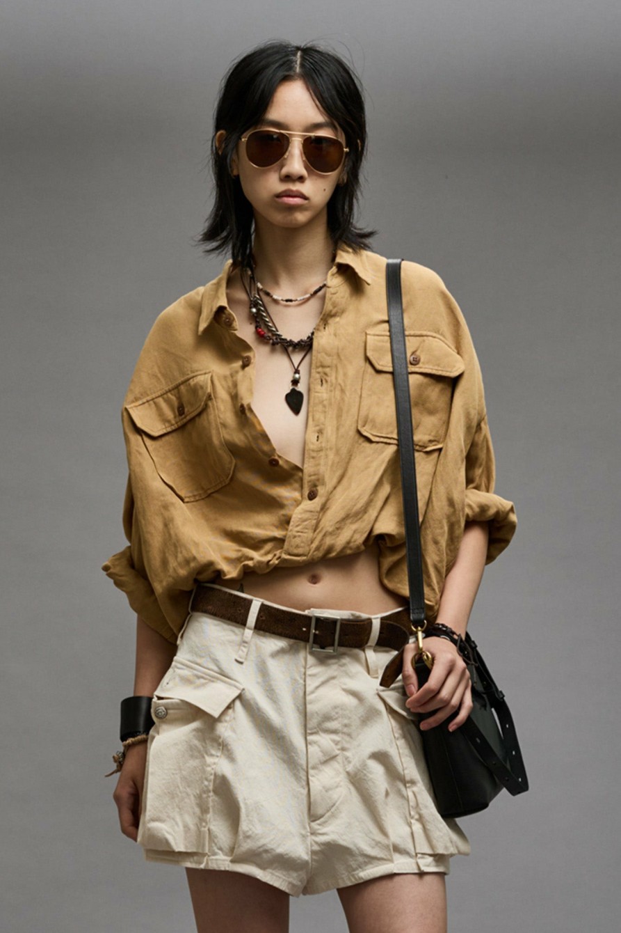 R13 Crossover Utility Bubble Shirt - Khaki Tops