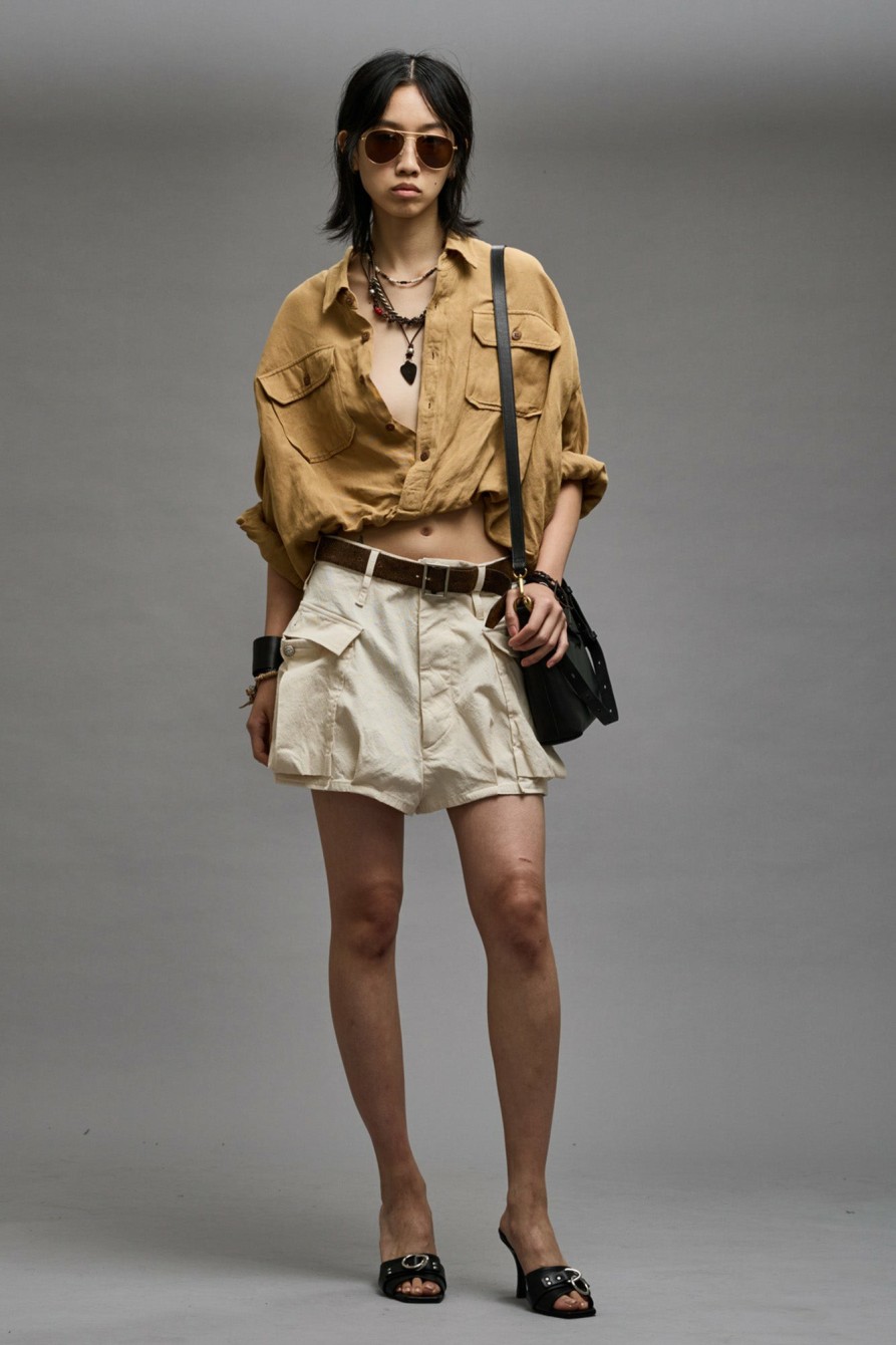 R13 Crossover Utility Bubble Shirt - Khaki Tops